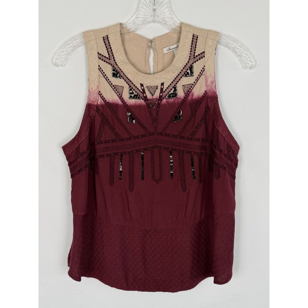 American Rag Burgundy Ombre Embroidered Beaded Sleeveless Tank Top